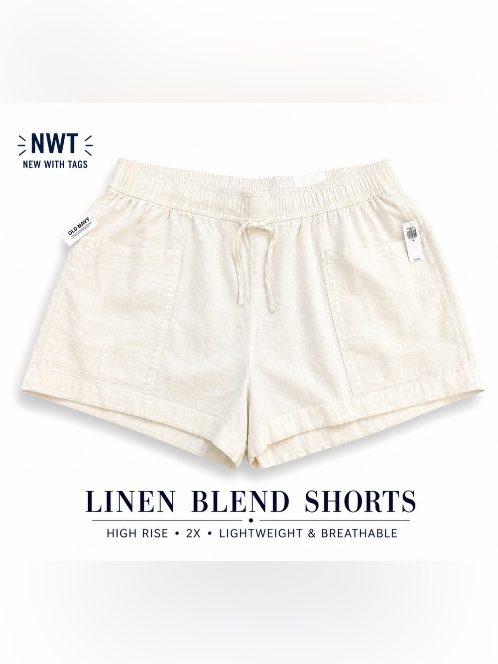 Old Navy Linen Blend Shorts 2X High Rise White Summer Casual
